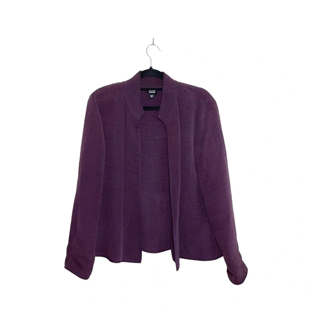 Eileen Fisher Jacket Textured Open Front Dark Purple Outdoors Small Women’s